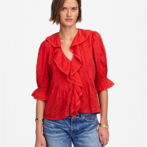 Madewell Red Ruffled Blouse